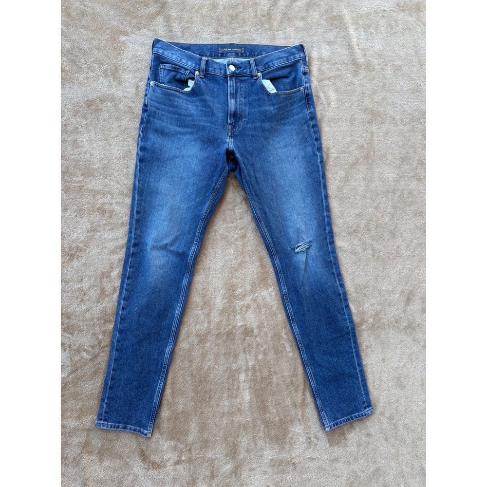 Everlane Uniform Skinny Jeans 32x32 Medium Wash Blue Distressed Organic Cotton